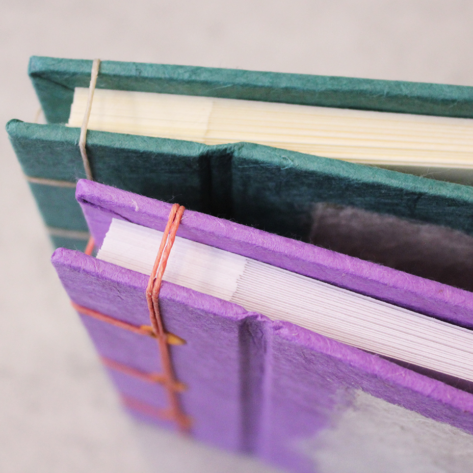 Archival Photo Book - Japanese Stab Binding class samples of top spine edge