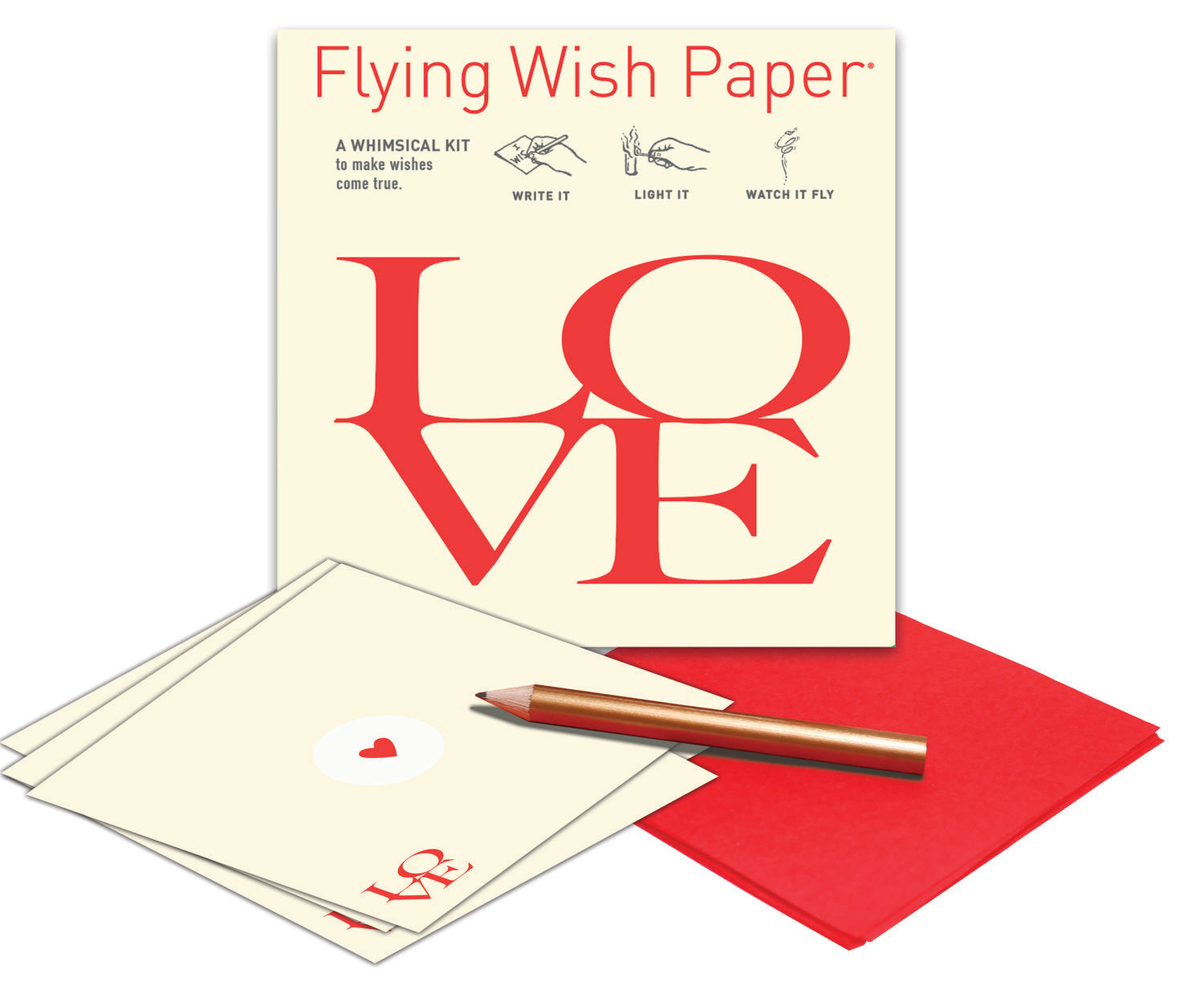 Use the Flying Wish Paper to write your wish, roll the paper, light, and watch your wish flutter away!