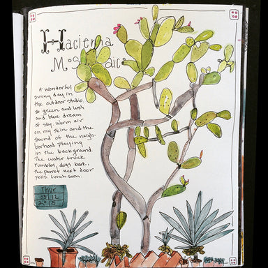 Travel Journaling, A-Z Class page detail with watercolor drawing and writing