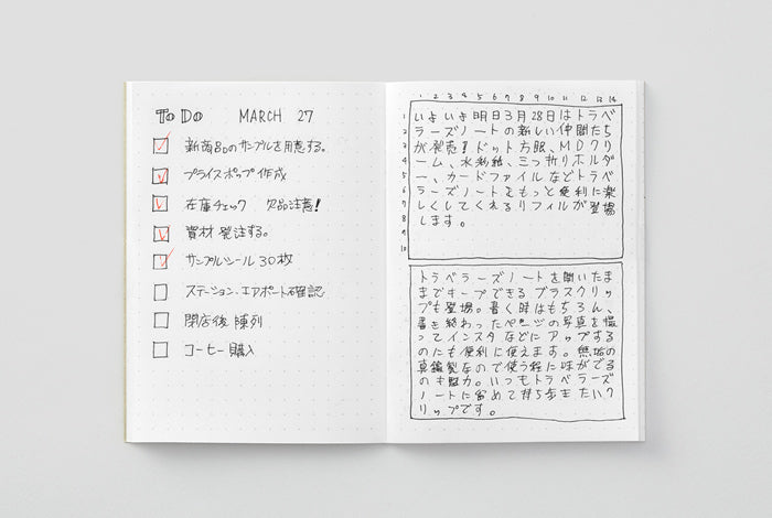 The TRAVELER'S notebook Dot Grid refill has a 5 by 5 mm grid pattern. 