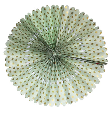 Handmade Lokta Paper Rosette- Light Green with Gold Dots- 16 Inch