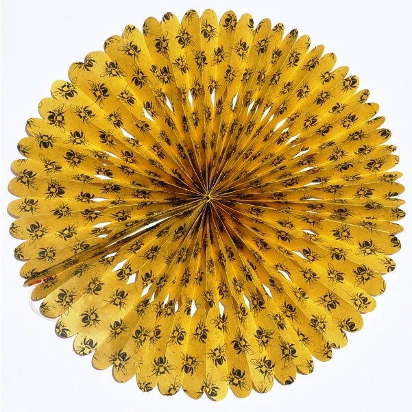 Handmade Lokta Paper Rosette- Yellow with Bees- 16 Inch