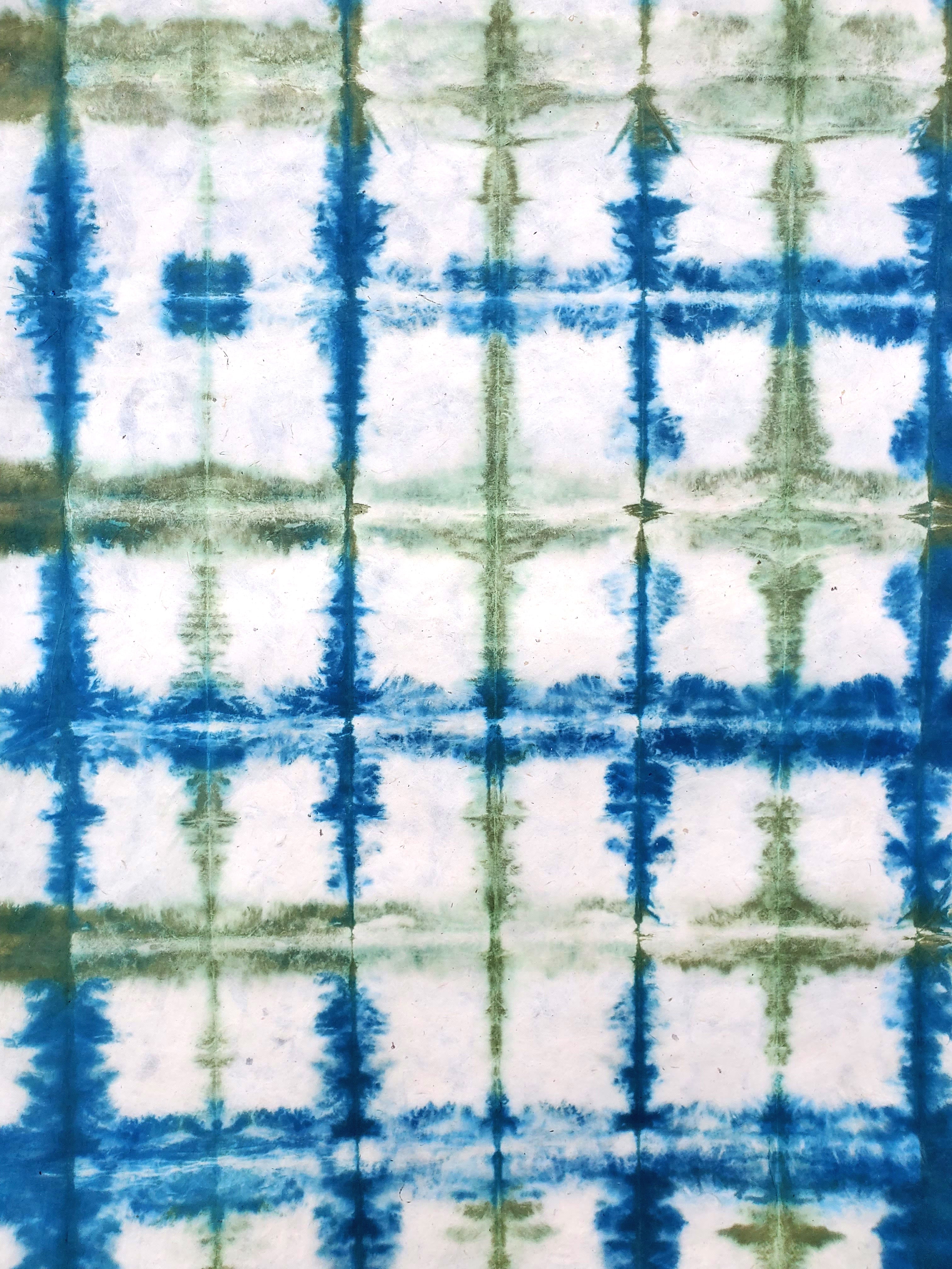 Tie Die Lokta Paper- Blue and Green Rectangles