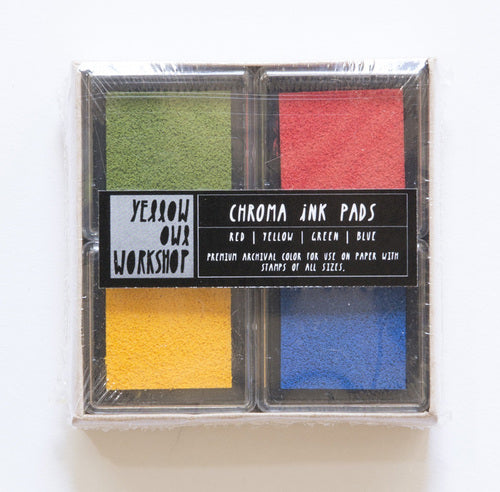 Yellow Owl Ink Pad Set- Red, Yellow, Green, Blue